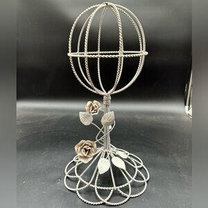 Elegant Wire hat or wig Stand with Floral Accents
